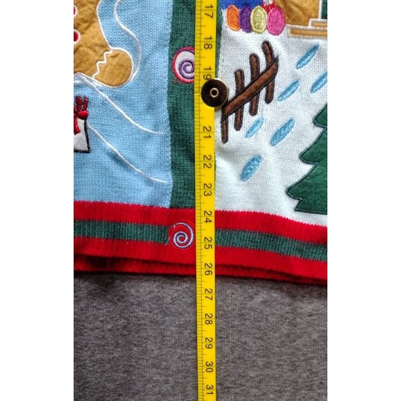 Jolly Ugly Sweater Unisex Med. Christmas Holiday V Neck Gingerbread House Snow - Picture 7 of 7